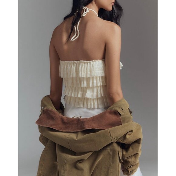 Anthropologie Halter Ruffle Top Size L Ivory - Picture 2 of 5